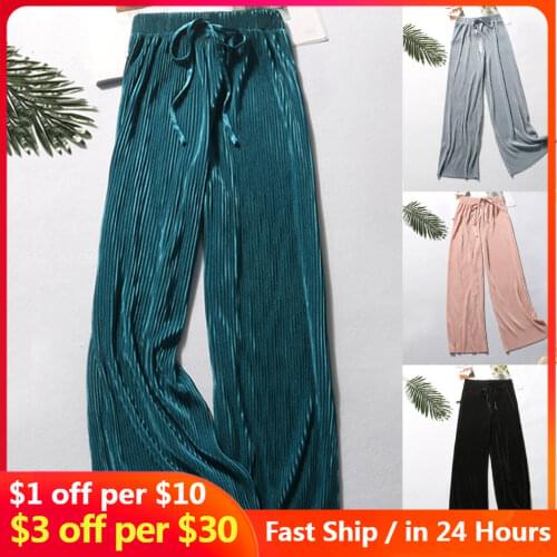 Womail Wide Leg Pants For Women Casual Elastic High Waist 2019 New Fashion Loose Long Pants Pleated Pant Trousers Femme N19