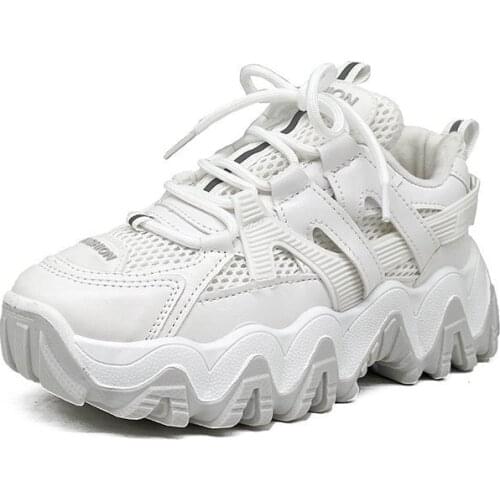 2021Spring New Women Platform Casual Shoes Fashion Sneakers Comfortable White Round Head Mesh Shoes Size 35-40 J109