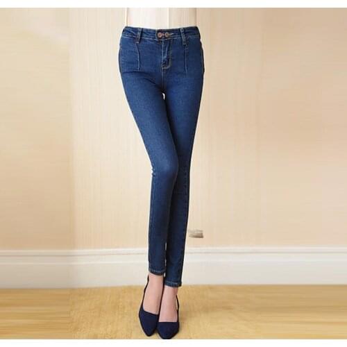 2016 Winter Warm thick velvet skinny jeans Pants for woman Plus size 32 Blue Dark trousers Skinny ladies pant