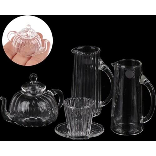 1/12 Dollhouse Miniature Kitchen Decor Glass Teacup Kettle Teapot Model Toys For Dollhouse Decals New