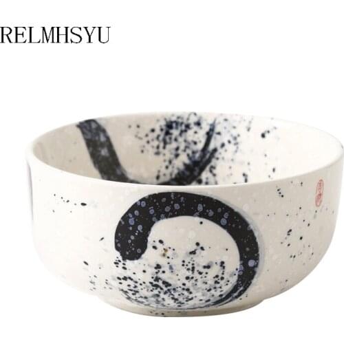 1PC RELMHSYU 6.5Inch Japanese Style Retro Ceramic Soup Ramen Restaurant Large Noodle Dinner Bowl Household Tableware