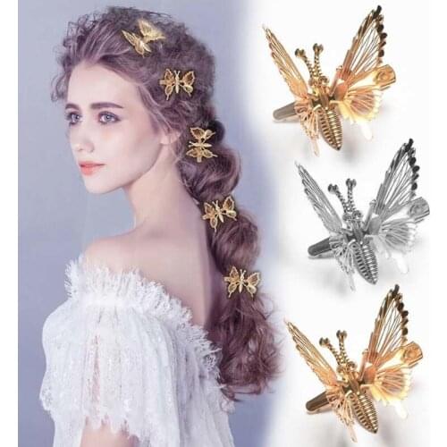 10Pcs 3D Movable Butterfly Shaped Hair Clips Metal Hollow Metallic Flying Butterfly Barrettes Kit Hair Accessories Women