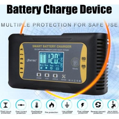12V10A/24V5A Auto One Button Repairing Battery Recharge Device for Lithium Lead-acid AGM/GEL/LiFePO4 Car Motorcycle Batteries