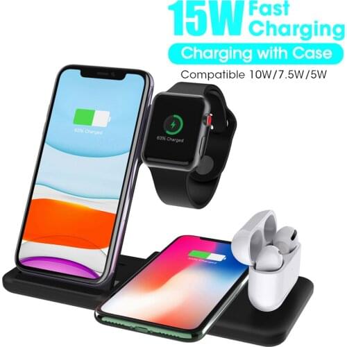 4 in 1 Wireless Charger station For Apple Watch Airpods 2 Pro Wireless Charging base Qi Fast Charger Stand iPhone X 11 XR Xs Max