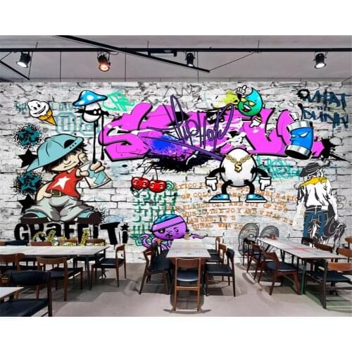Beibehang Custom wallpaper Fashion trend street art graffiti brick Cafe Bar Restaurant painting background wall 3d wallpaper
