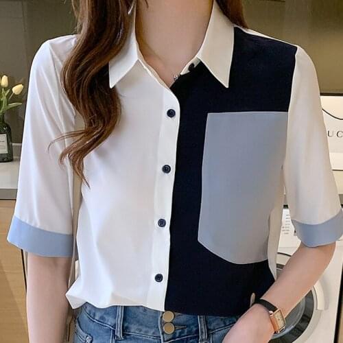 Summer Short Sleeve Blouse Women Turn Down Collar Chiffon Blouse Women Shirt Blusas Mujer De Moda 2021 Tops Shirts Blouses E988