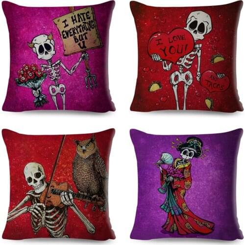 Mexico Day of the Dead Pillow Case Decor Cartoon Colorful Cute Music Skull Cushion Cover Polyester Pillowcase for Car Sofa Home