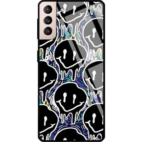 Melting Smile Trippy Acid Sad Face Tempered Glass Case For Samsung Galaxy S21 Ultra Note 20 S8 S9 S10 Note 10 Plus S20 FE