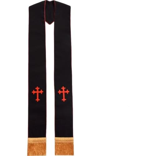 Clergy Black Stole Cross Embroidered