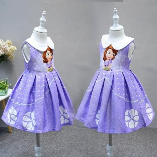 Disney Kids Dresses for Girls Sofia Princess Dress Christmas Halloween Cosplay Party Childrens Clothing Printed Elegant 1723