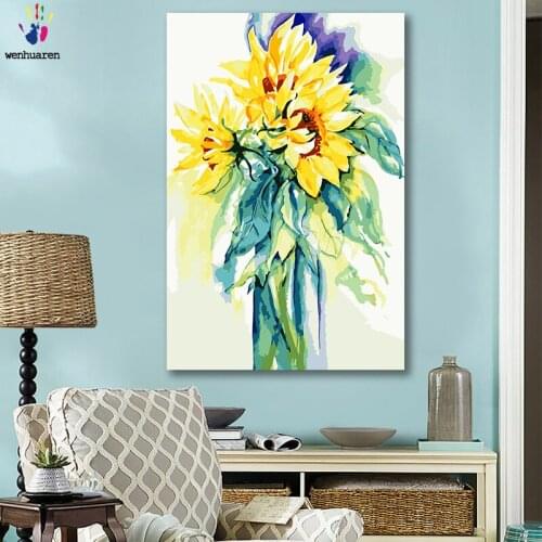 DIY colorings pictures by numbers with colors Sunflower vase flower arrangement picture drawing painting by numbers framed Home
