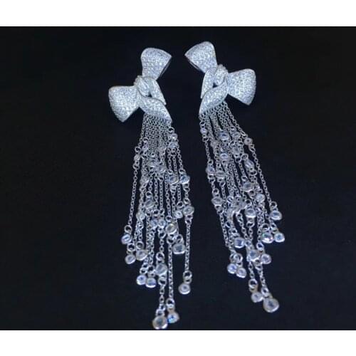 Long tassels earring multi layers 925 sterling silver bowknot stud earring fine women jewelry party earring free shipping