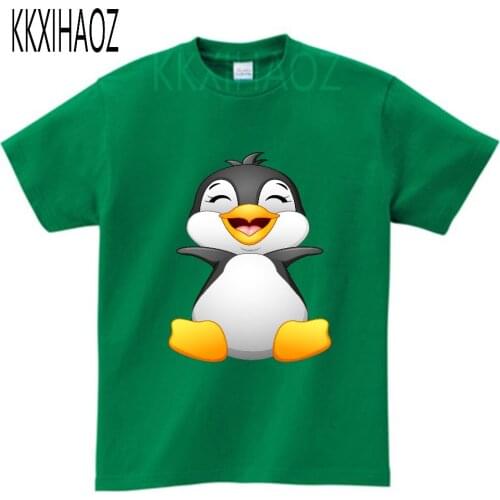 Funny Baby Penguins Print T-shirt Boy Girl Chilldren Cute Short Sleeve Casual Top Tee Teens O-Neck High Quality Clothes 2-15Yrs