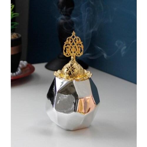 Ceramics Incense Burner For Soothing European Style Incense Holder With Metal Lid Geometric Engraved Bottle Nordic Decoration