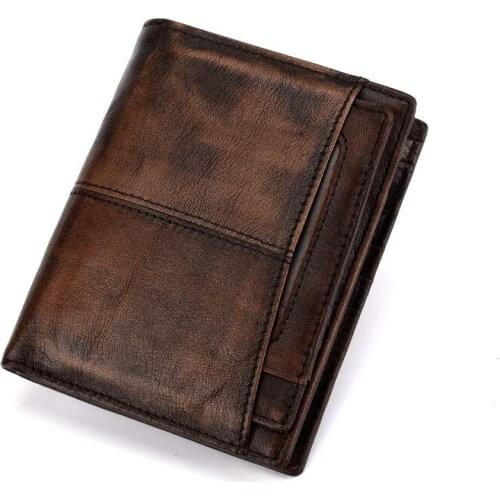 2019 Hot vegetable tanned leather RFID anti-magnetic men wallet casual purse high quality short wallets quality assurance