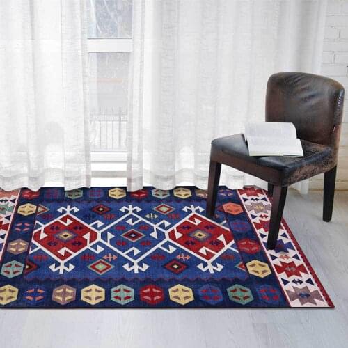 Fashion Retro Ethnic Style Geometric Dark Blue Red Living Room Bedroom Bedside Carpet Floor Mat Customization