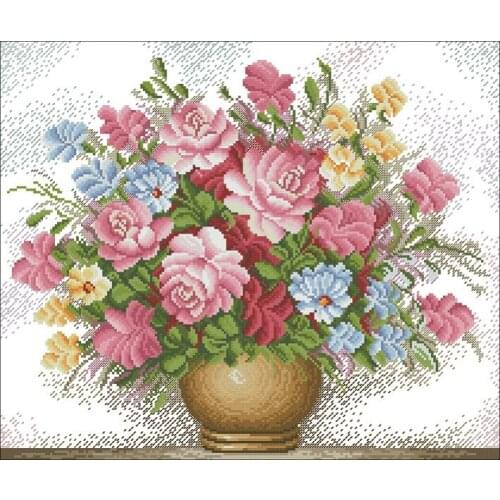 Pink Rose Cross Stitch Set Cross-stitch Kit Embroidery Needlework Craft Packages Cotton Fabric Floss