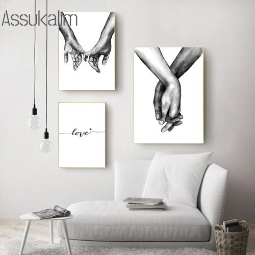 Hand In Hand Wall Poster Black And White Canvas Painting Minimalist Print Nordic Wall Pictures Bedroom Decoration Paintings