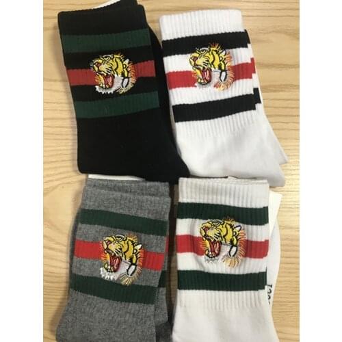74 men and womens socks high quality top brand embroidered tiger head three horizontal stripes sports socks one size