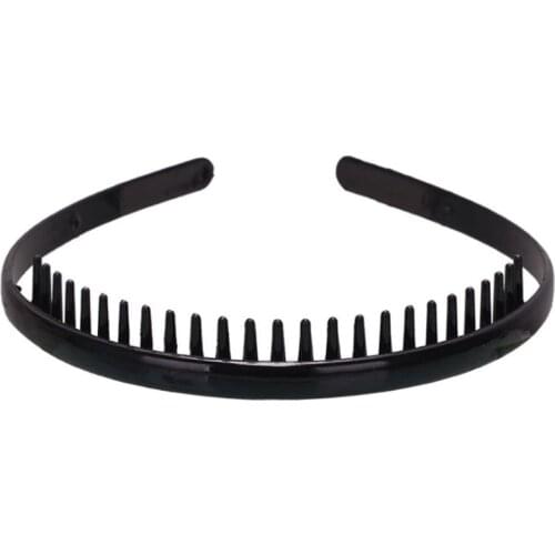 8mm Plastic Plain Headband with Non-Slip Teeth Comb Shiny Black DIY Hair Hoop Styling Makeup Headwear for Women Girls