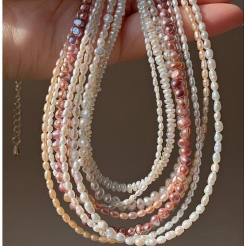 Elegant Real Natural Freshwater Pearl Necklace Tiny Beads Strand Choker Small Baroque Pearl Short Necklace Jewelry Women Wedding