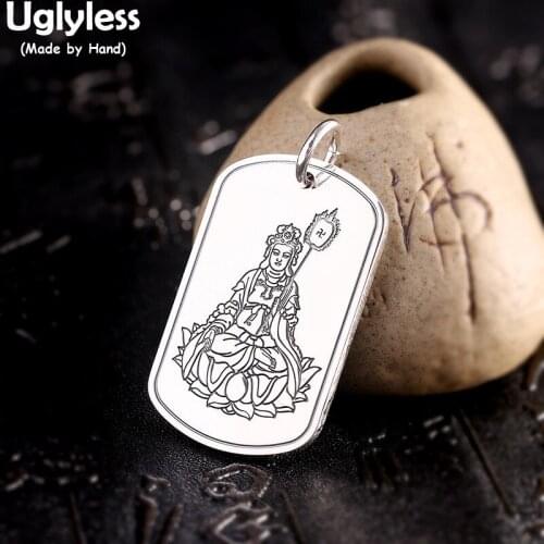 Uglyless Handmade Buddha Pendants for Men Buddhism Big Size Square Necklaces NO Chains 999 Pure Silver Religious Gifts Jewelry