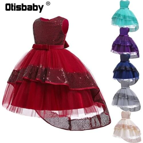 Formal Elegant Girls Ceremony Sequin Bridesmaid Dress Children Tail Wedding Party Graduate Kids Tutu Mesh Prom Cocktail Dresses