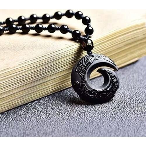 Natural Obsidian Shi lai yun zhuan Jade Pendant Jewelry Lucky Exorcise Evil Spirits Auspicious Amulet Jade Pendant Fine Jewelry