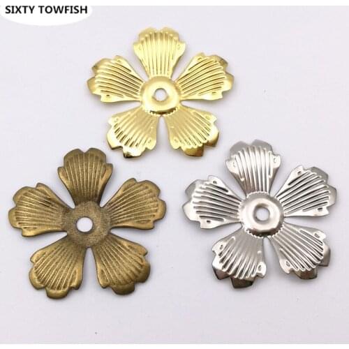 20 pieces 34mm Gold color/White K/Antique bronze Metal Filigree Flowers Slice Charms Setting Jewelry DIY Components Findings