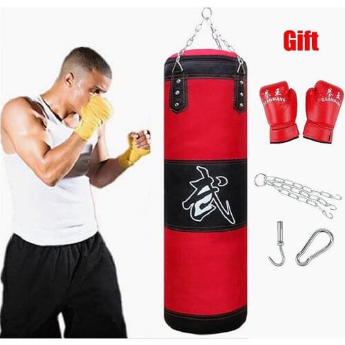 Empty Boxing Sand Bag Hanging Kick Sandbag Boxing Training Fight Karate Punching Bag Heavy Duty for Adult with Glove Wrist Guard