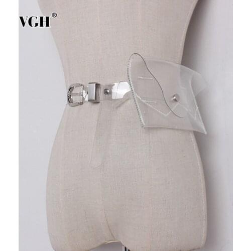 VGH Casual PU Leather Woman Transparent Belt Patchwork With Sashes Female Delts Clothing Accessories 2020 Spring Fashion Tide