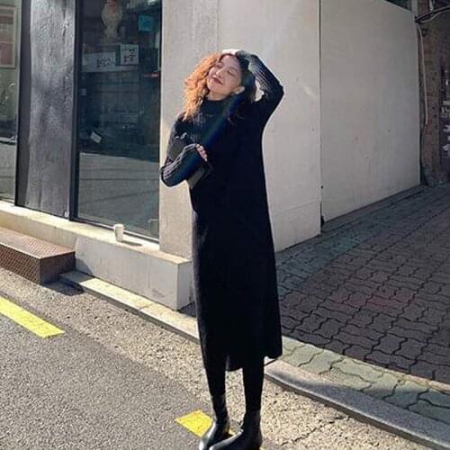Knitted Women Dresses Long Sweater Dresses Turtleneck Women Maxi Dress Plus Size Woman Dress