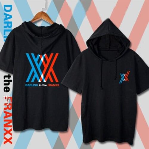 New DARLING in the FRANXX T-Shirt Short Sleeve Hooded T shirts 002 Anime Casual Summer Women Men Zero Two Cosplay cotton Tees