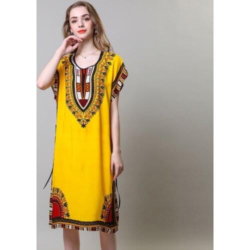 Woman African Style Clothing Dress Bathing Robe Cotton 3D Print Plus Size Ethnic Dashiki Dress Pajamas Sleepwear Bazin Riche