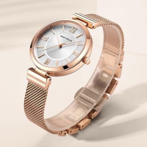 MINI FOCUS Womens Watches 2020 Luxury Fashion Quartz Watches for Women Rose Gold Mesh Strap Simple Ladies Wristwatch Girls 0272