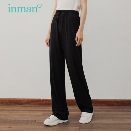 INMAN Summer Autumn Casual Pants Female Drawstring Elastic Waist Design Pure Color Simple Baggy Trousers