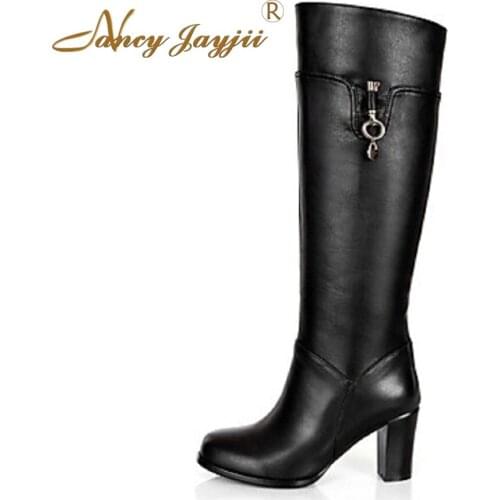 Nancyjayjii 2021 Dress Women Avini Calf Hair Casual Chunky Heel Pointed Toe Knee High Boots With Plaid Office & Career Plus Size