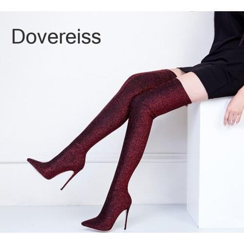 Winter Woman New Fashion Sexy Red Consice Shoes Pure Color Pointed Toe Stilettos Heels Over The Knee Boots Big Size 42 43