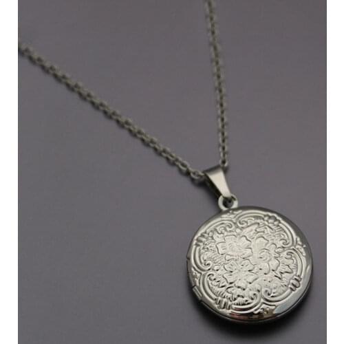 1pc Round Flower Photo Frame Pendant Necklace Golden Charms Floating Locket Necklaces Women Men Fashion Memorial Jewelry