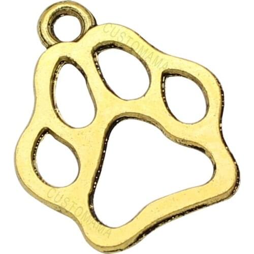 100pcs-Antique Gold 2 Sided Dog Paw Charms Pendant 20x17mm
