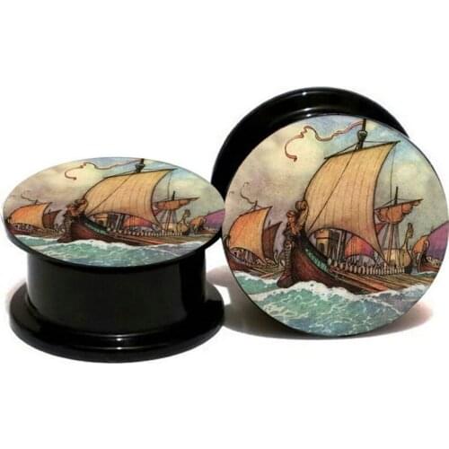 2pcs/lot Sailboat Logo Ear Plugs Sexy Ear Expander UV Acrylic Ear Gauges Body Piercing Jewelry 4-16mm