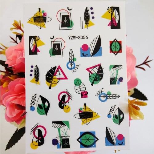 3D Nail Sticker Colorful Geometry Line Leaf Sliders For Nails Art Decoraciones Everything for Manicure Designer Accesoires