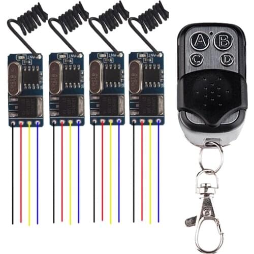 4PCS Wireless Remote Control Switch 433mhz 3.7v 4.5v 5v 6v 9v Micro Receiver Switch+ Transmitter DC3.5V-12V Wide Voltage 1A Mos