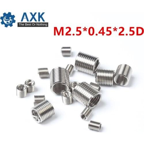 50pcs M2.5*0.45*2.5D Wire Thread Insert Stainless Steel Wire Screw Sleeve M2.5 Screw Bushing Helicoil Wire Thread Repair Inserts