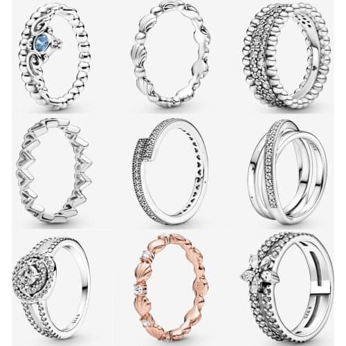 2020 New Real 925 Sterling Silver Cinderella Blue Tiara Crown Ring For Womens Daily Wear Style Blue Crystal Ring Jewelry