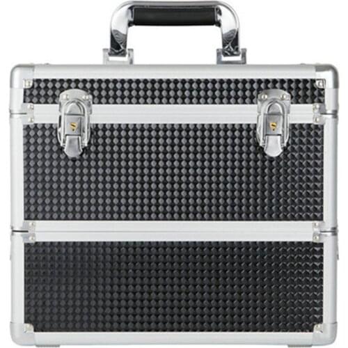 Portable Aluminum Frame Suitcase Bag Cosmetic Case Makeup Mirror USB LED Light 2 Layer Toolbox Hairdressing Nail Art Storage Box