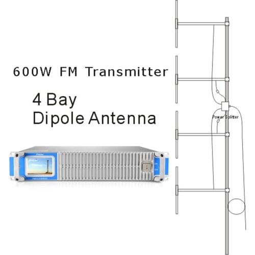 FMUSER FSN-600T Transmitter 500Watt 600W FM Radio Broadcast and Antenna 4 bay dipole DP100 and spliter