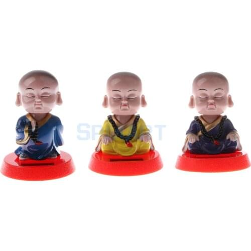 Solar Powered Bobbling Toy Shaking Head Waving Fortune Cat Monk Lion Home/Office/Car Ornament Auto Accessories