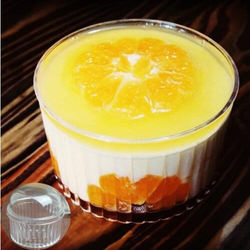 50pcs Round Food Plastic Cup Stripe Transparent Disposable Dessert Cup Jelly Pudding Mousse Tiramisu Cups Container Cake Tray