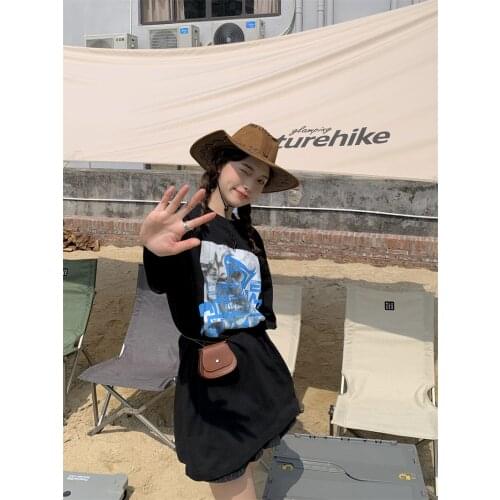 Summer new style Korean personality loose all-match cartoon face short-sleeved T-shirt female tide